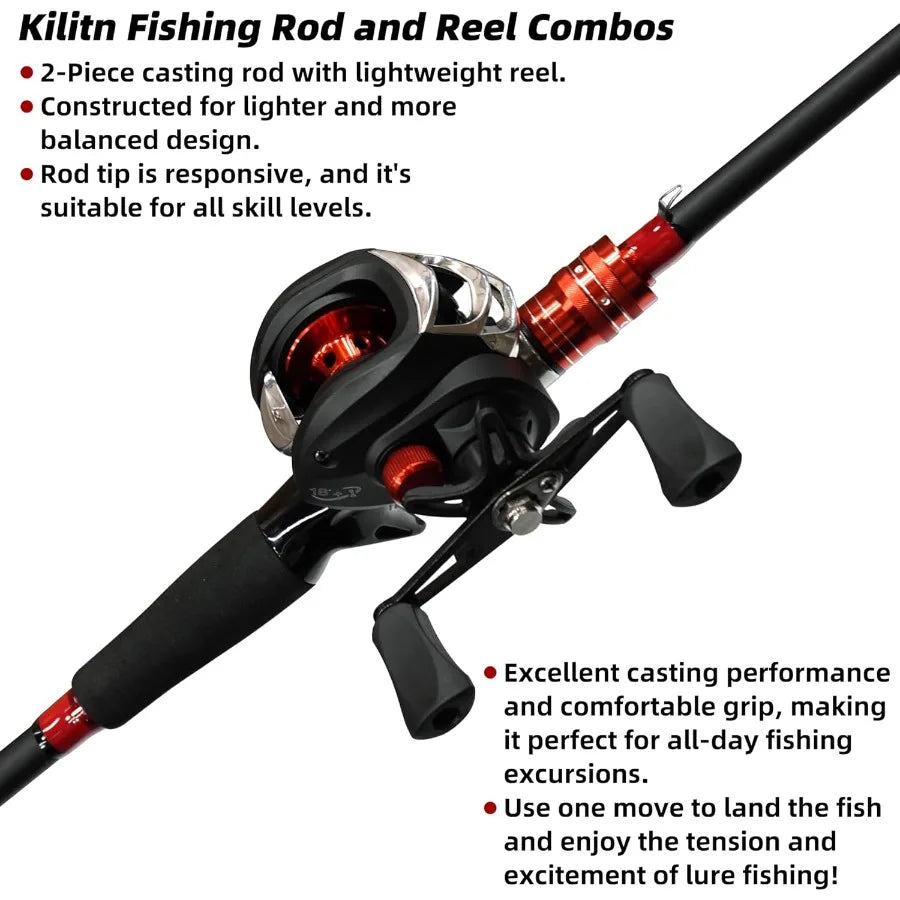Fishing Rod and Reel Combo Baitcasting Combo for Freshwater and Saltwater Fishing 6 Foot 7 Foot 2Piece Design with Durab