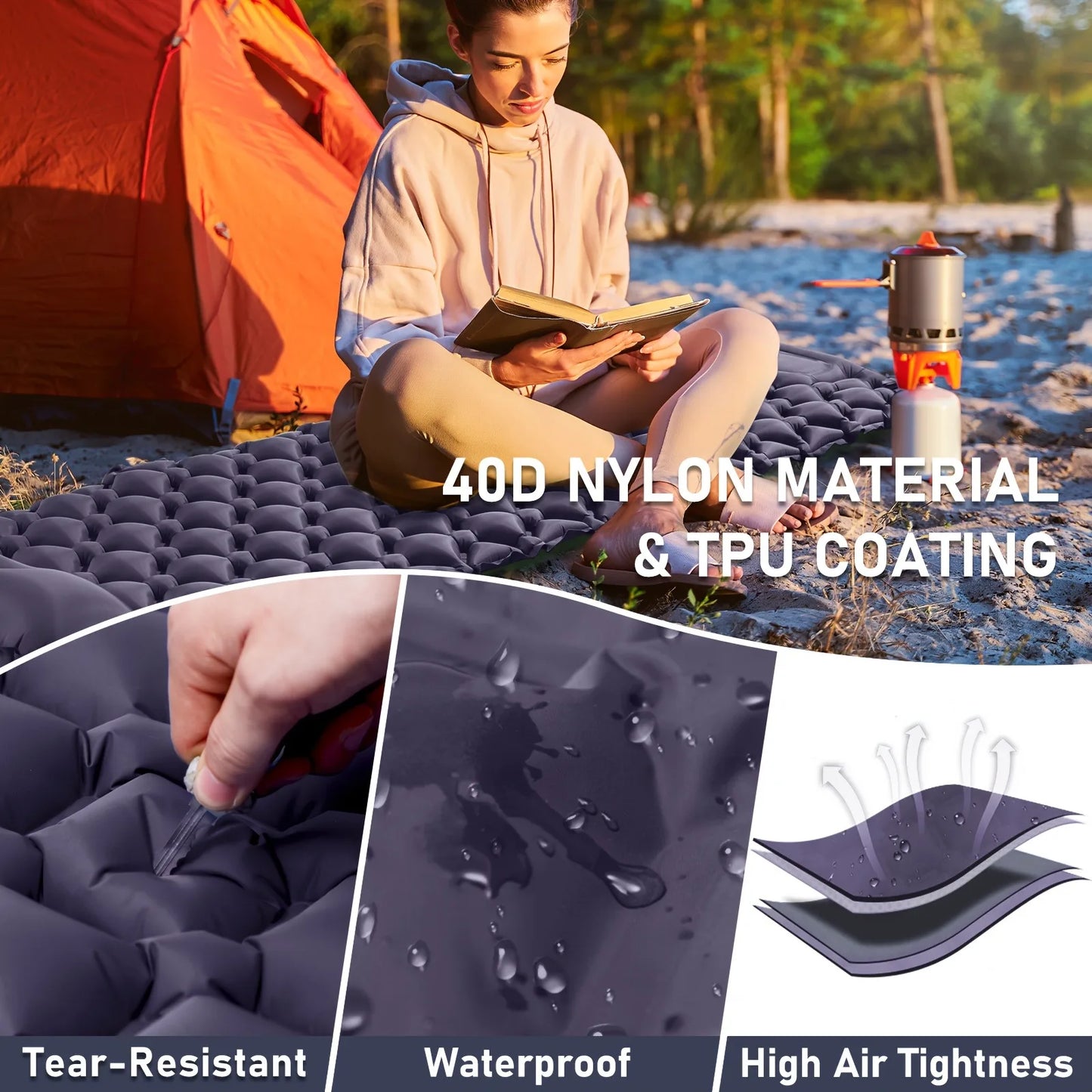 PACOONE Camping Press-type Inflatable Mattress Moisture Waterproof Outdoor Sleeping Pad Bed Beach Air Mat Tent Travel Cushion