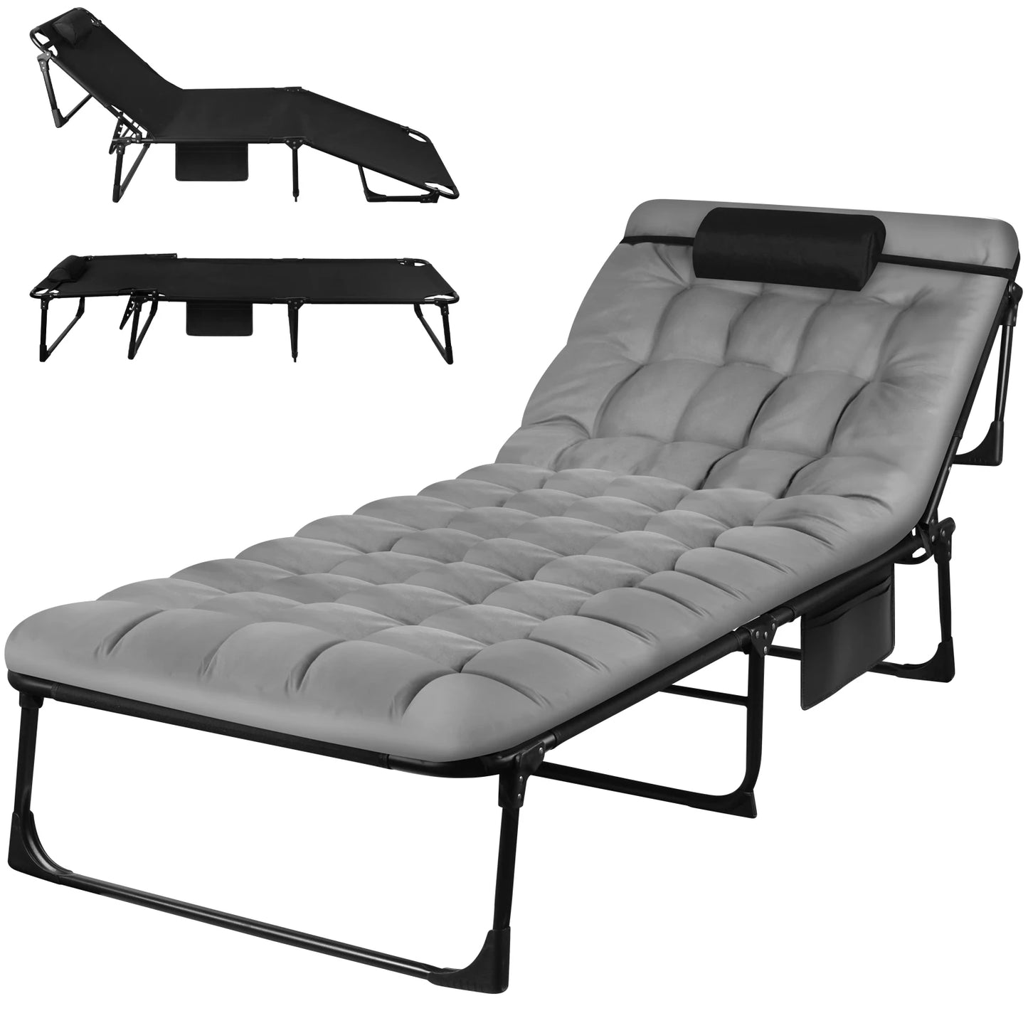 Folded Camping Cot Three Position Lounge with Pillow