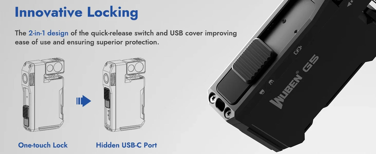 WUBEN G5 EDC 400 Lumen & RGB Dual-Light Flashlight USB-C Rechargeable Keychain hands Free for Camping, Car Repair, Home Use