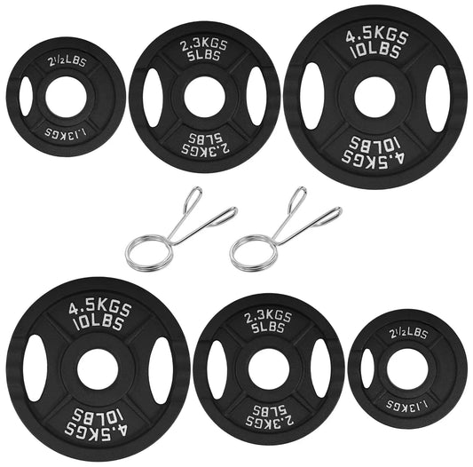 Durable Cast Iron Weight Training Plates, 2" 35 lb Set