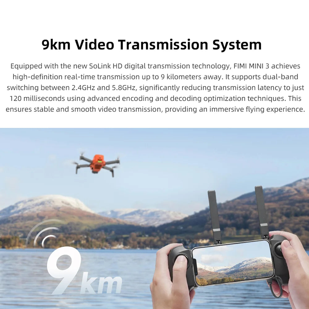 FIMI Mini 3 4K GPS drone with 3-Axis Gimbal 249g 4K/60FPS 48MP 9KM Transmission 64-Min Flight Time Super Night Video Auto Return