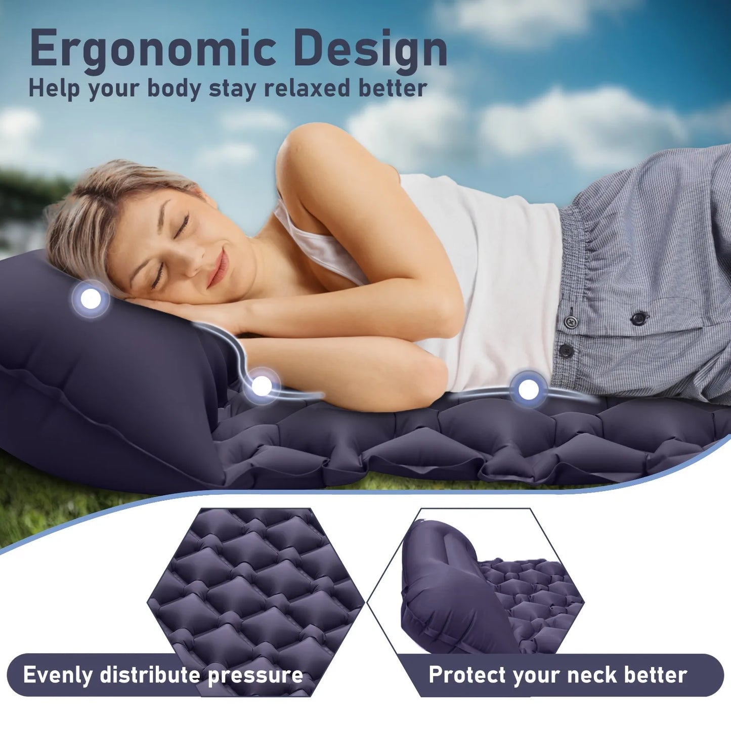 PACOONE Camping Press-type Inflatable Mattress Moisture Waterproof Outdoor Sleeping Pad Bed Beach Air Mat Tent Travel Cushion