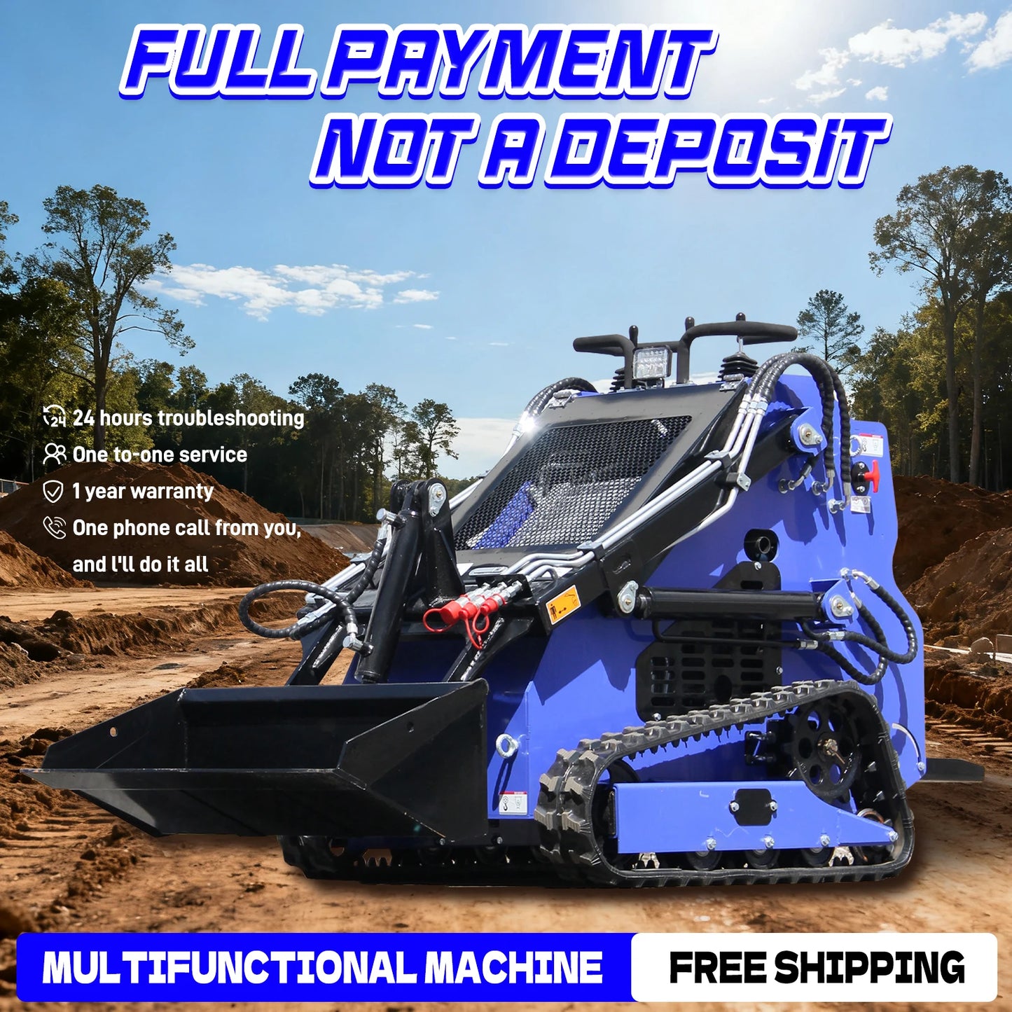 Hydraulic 22HP Skid Steer Loader Crawler Pair with tray fork - easy to operate USA Inventory  Radiator EPA