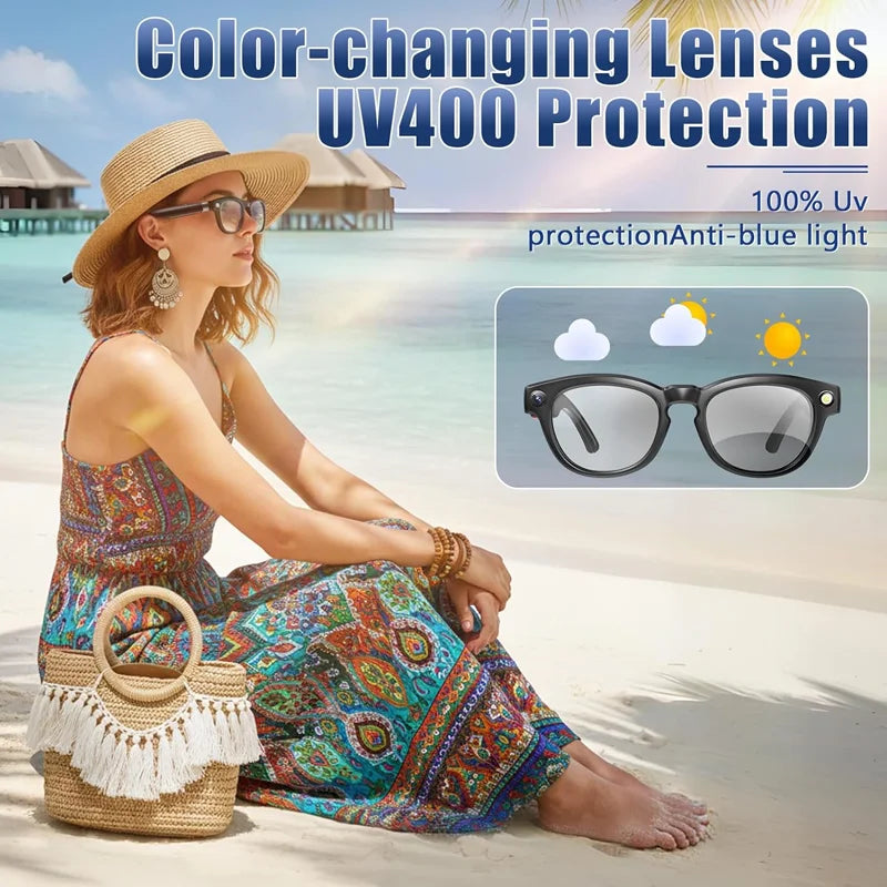 Smart Glasses Real-Time Translation Powered AI Chat Assistant, 8MP Camera 1080P Video Dual Mics Speakers photochromic lenses
