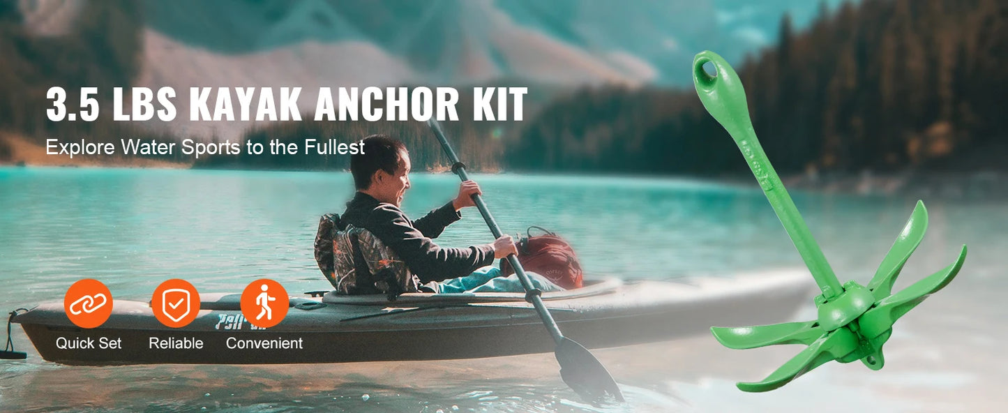 SucceBuy Kayak Anchor Kit 3.5 lb Paddle Board Anchor Kit with 26.2 ft Rope and Buoy Folding Small Boat Anchor with Storage Bag