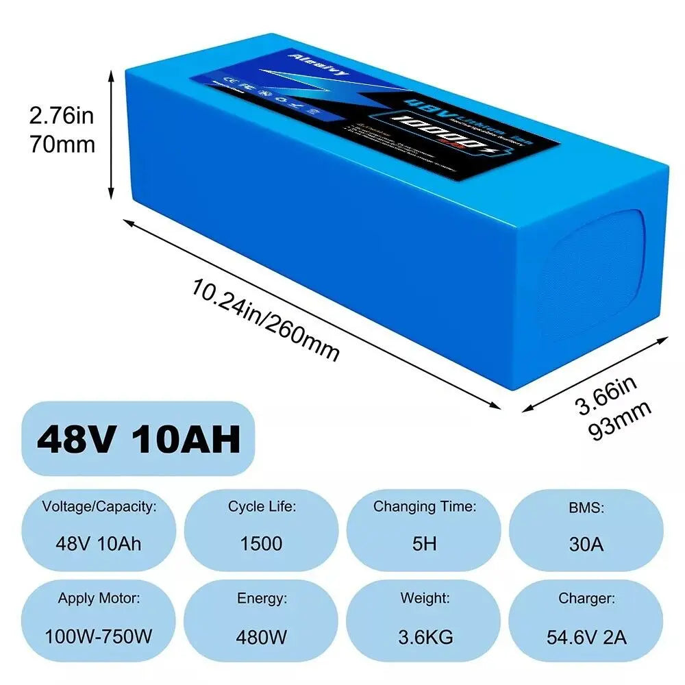Aleaviy 36V 20Ah Electric Bike Lithium Battery Pack 20000mAh Li ion Ebike Battery for Bicycle Scooter Motorcycle with Charger