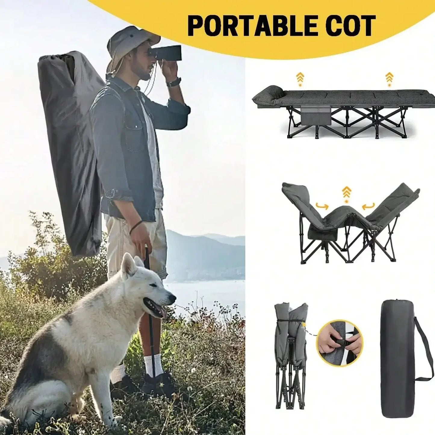 Hign-Concerned Camping Cot With Thick Pad And Side Pockets