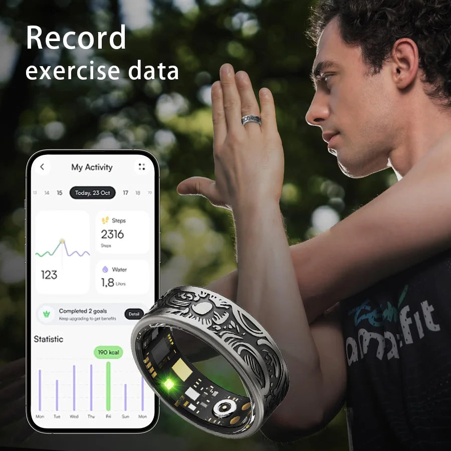 smart vintage ring integrates design with modern technology, offering a stylish and practical wearable device.black