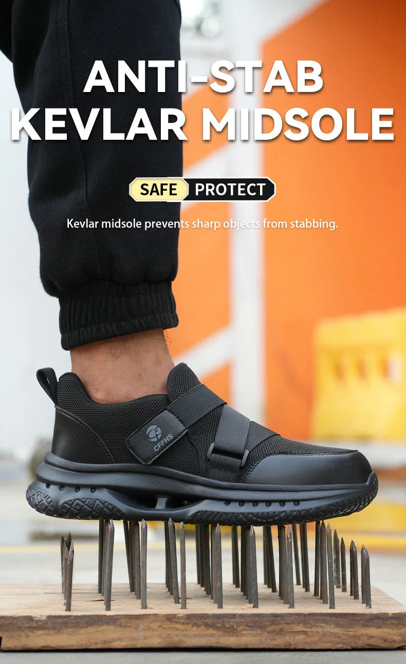 Velcro-Fastened Men's Breathable Casual Work Safety Shoes with Impact and Puncture Resistance