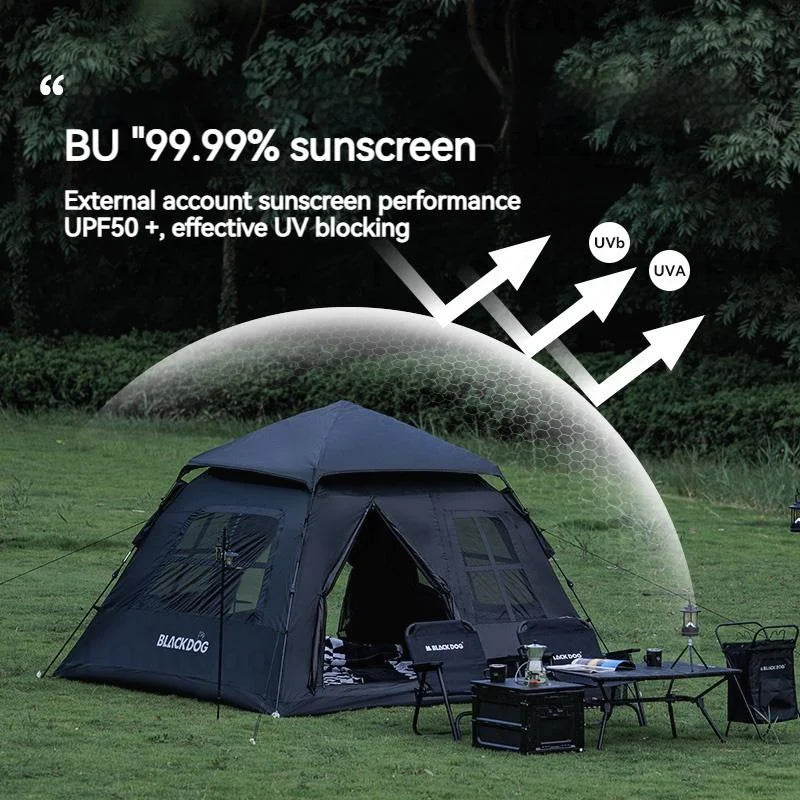 Naturehike BLACKDOG Camping One-touch Tent 3 ~ 4 People for Outdoor Travel Picnic Beach 150D Oxford Vinyl Tent Waterproof 2000mm