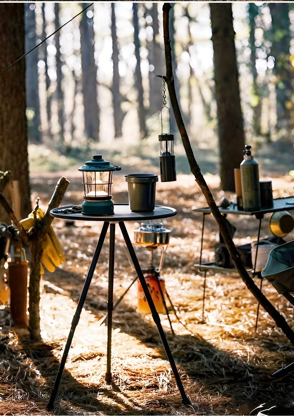 WESTTUNE 2 Pcs Set Camping Round Table with Mesh Bag Ultralight Portable Folding Adjustable Table for Picnic Indoor Outdoor