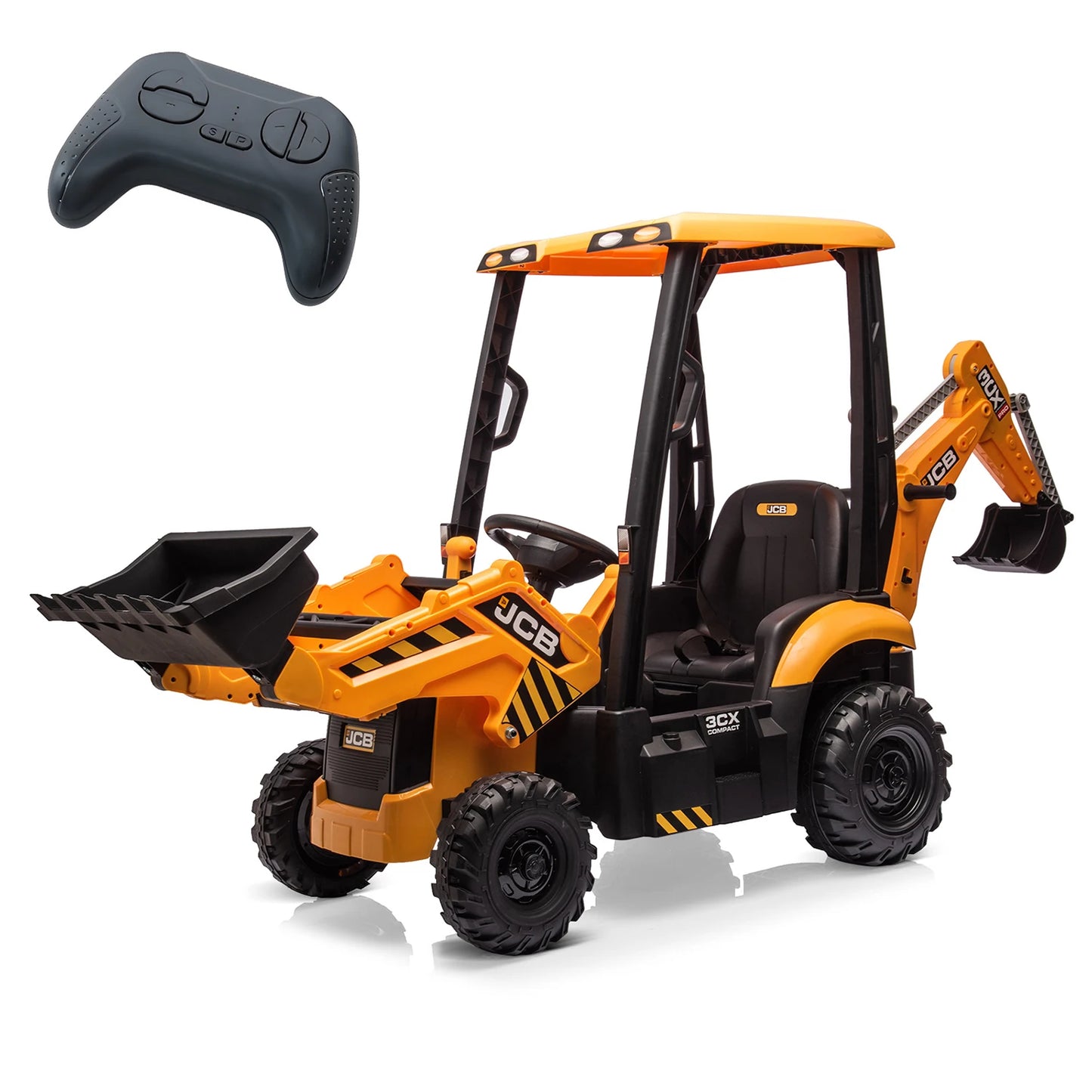4 in 1 Ride On Excavator Car Toy 12V Kids Electric Vehicle with Remote Control Front Loader Digger Horn Adjustable Seat