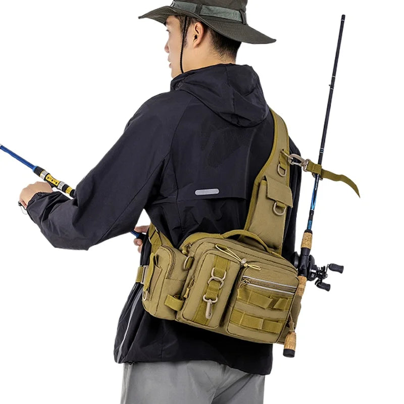 Fishing Tackle Backpack Lure Box Gear Storage Bag Fanny Pack Fly Fishing Backpack with Rod Holder Sling Shoulder Bags Men