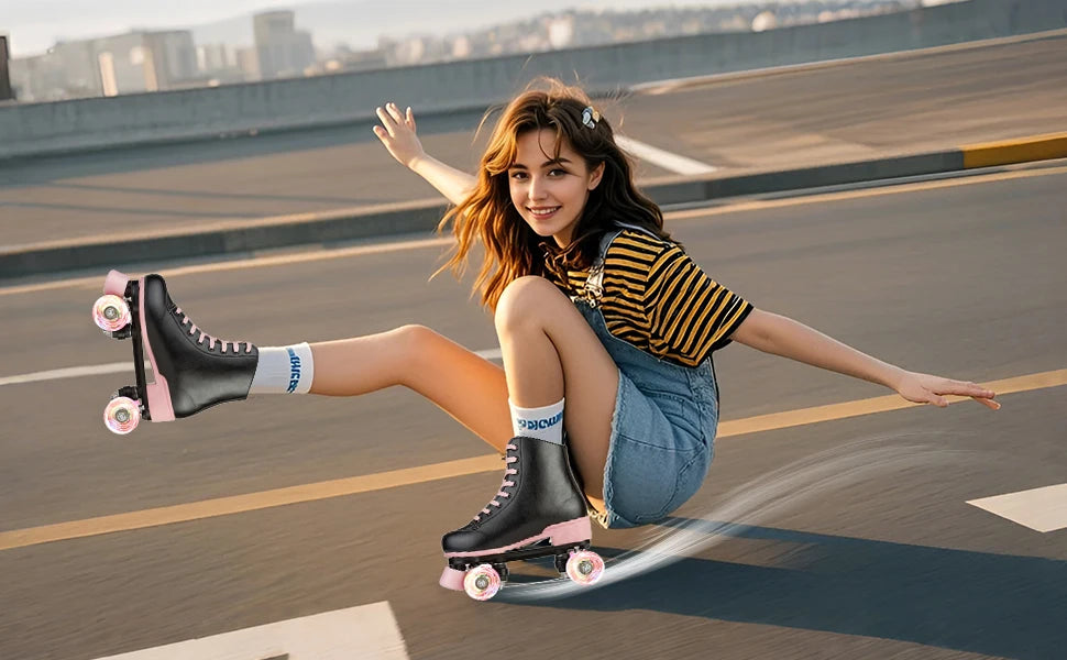 Quad Roller Skates Size 32-40 Adult Women Flashing 4 Wheels Skate Shoes Kids Girls Beginner Outdoor Skating Training Sneakers