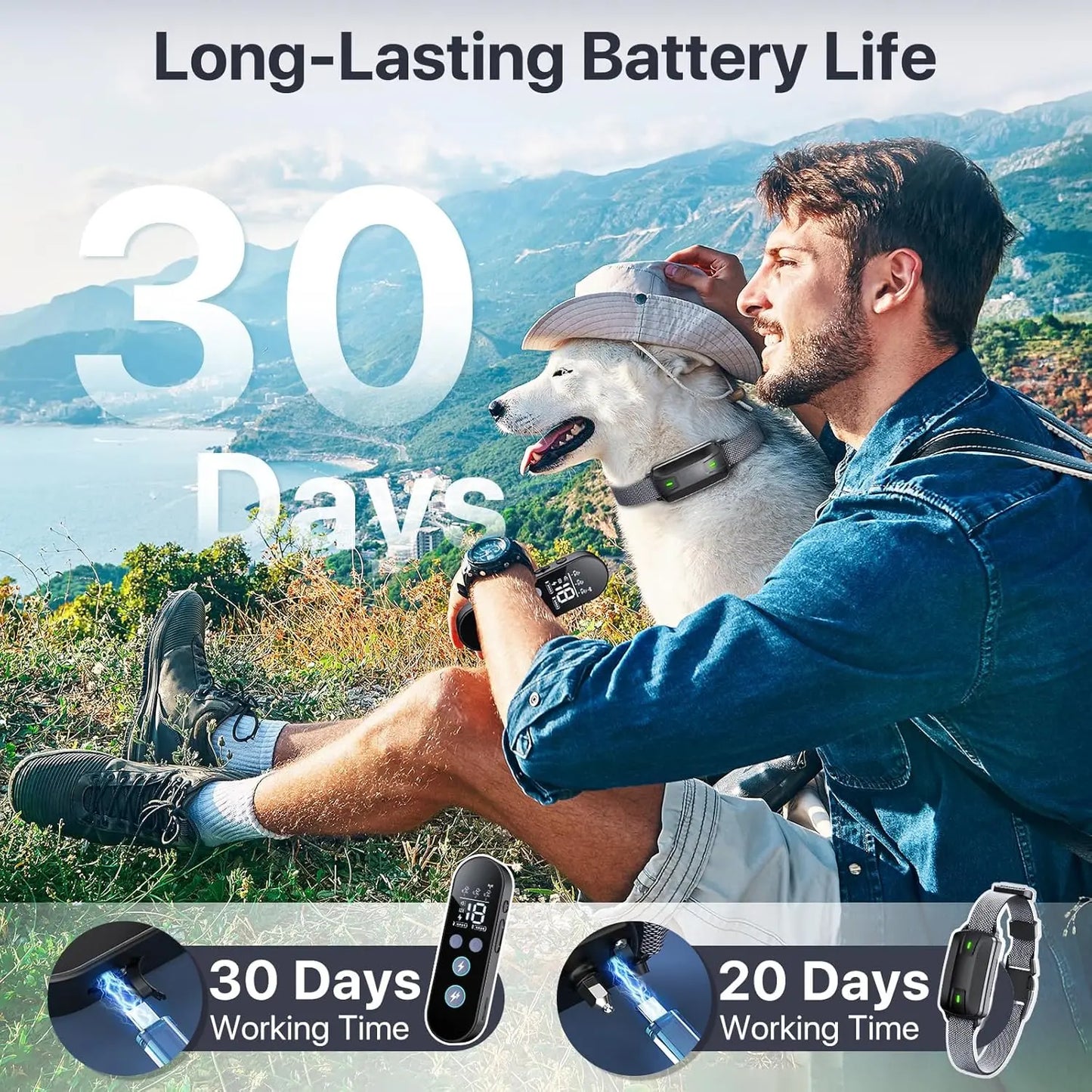 Dog Shock Collar with Remote Control, Waterproof Training Collar for Large Medium Dogs 40-120lbs, Beep Vibration Security Lock (
