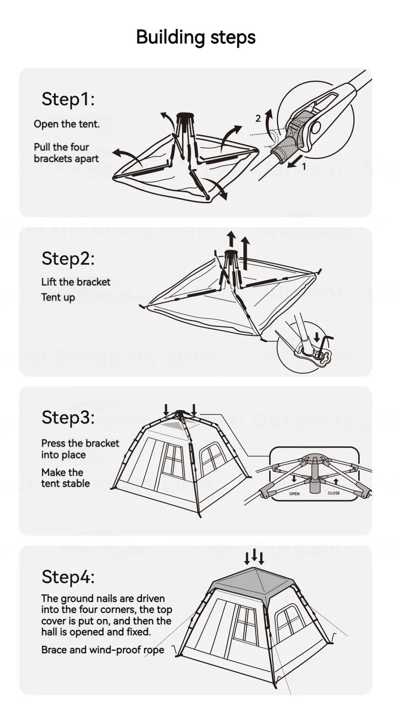 Naturehike BLACKDOG Camping One-touch Tent 3 ~ 4 People for Outdoor Travel Picnic Beach 150D Oxford Vinyl Tent Waterproof 2000mm
