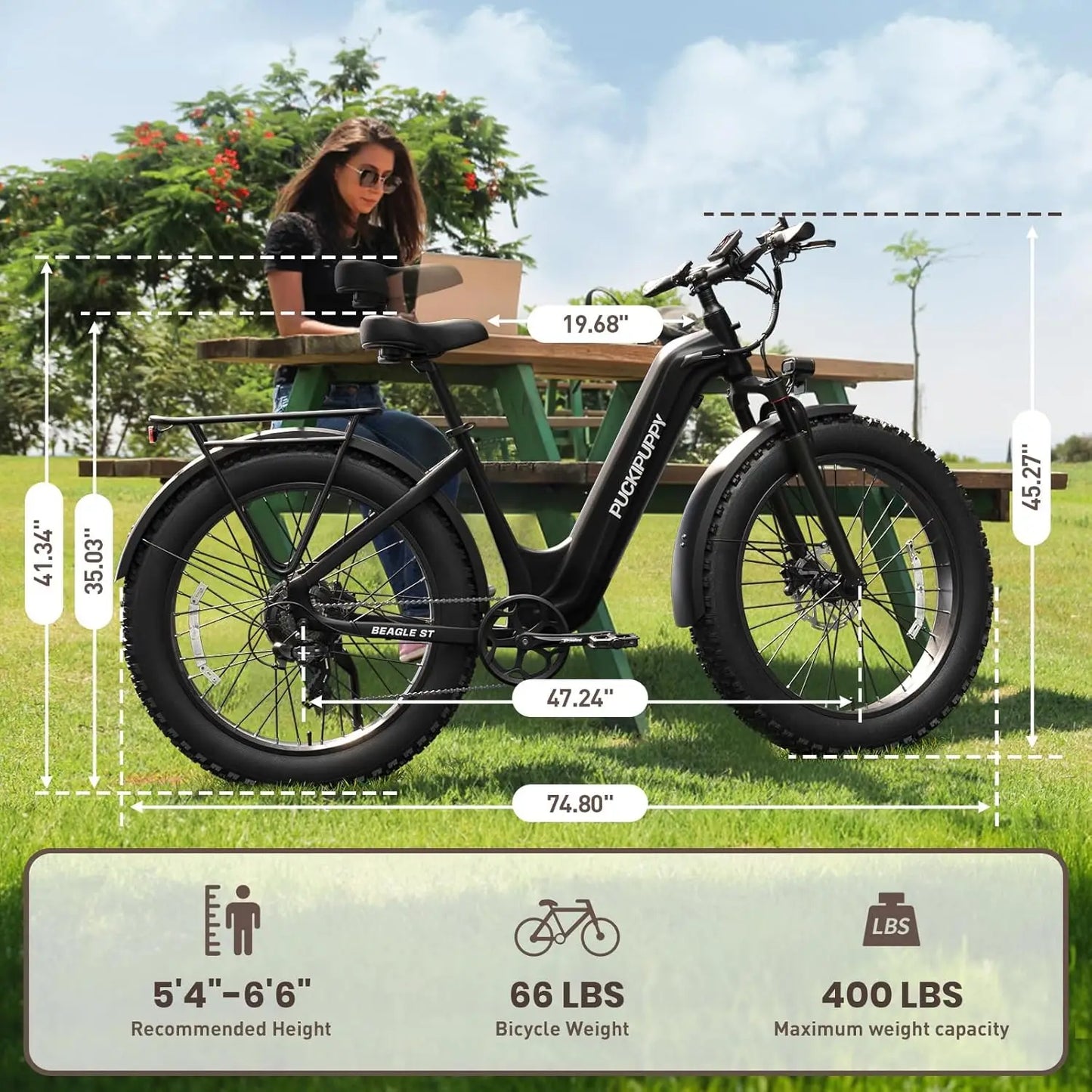 Electric Bike for Adults 960W, 26" Fat Tire, Step-Through Design Electric Mountain Hunting Bike, 48V 15AH Max 28MPH, Customized