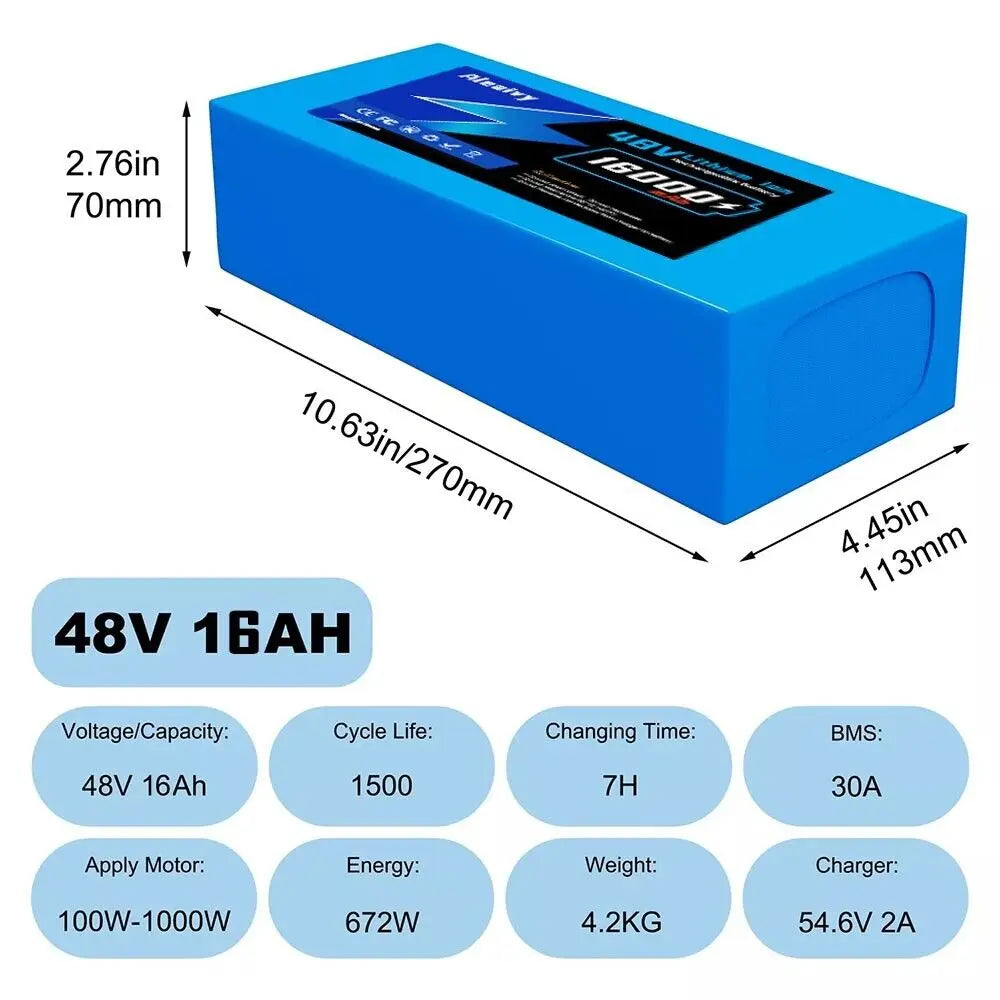 Aleaviy 36V 20Ah Electric Bike Lithium Battery Pack 20000mAh Li ion Ebike Battery for Bicycle Scooter Motorcycle with Charger