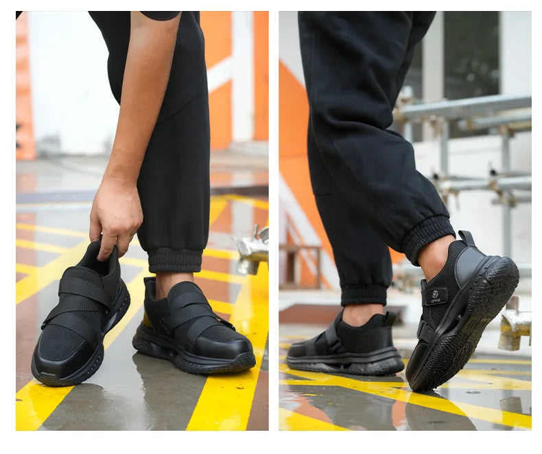 Velcro-Fastened Men's Breathable Casual Work Safety Shoes with Impact and Puncture Resistance