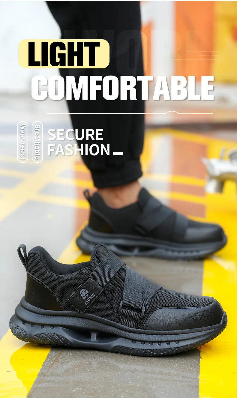 Velcro-Fastened Men's Breathable Casual Work Safety Shoes with Impact and Puncture Resistance