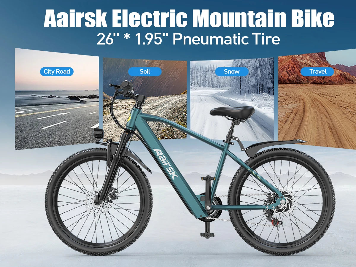 Aairsk GT300 Adult E-bike 26 Inch Fat Tire E-Mountain bike Off-road Electric bicycle 400W Motor 36V 10.4Ah Battery Electric Bike