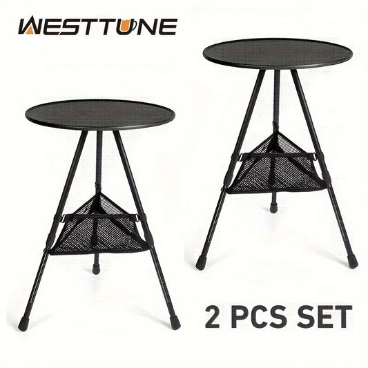 WESTTUNE 2 Pcs Set Camping Round Table with Mesh Bag Ultralight Portable Folding Adjustable Table for Picnic Indoor Outdoor