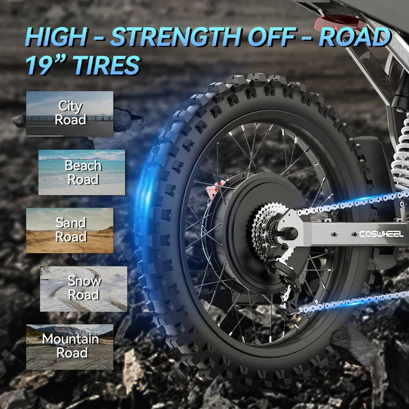 Coswheel Electric Bike 6000W Motorcycles R19 72V 40AH Battery Dirt Mountain Bike Lightweight Off-Road EBike For Adult
