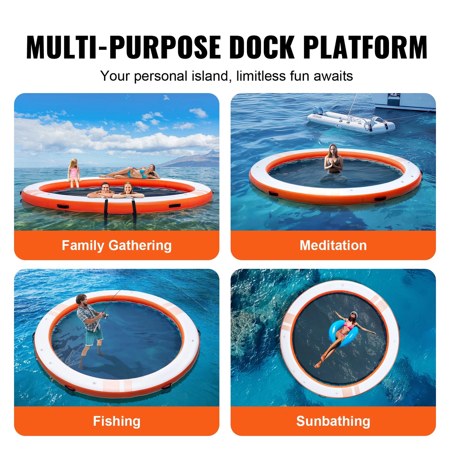 SucceBuy Inflatable Floating Dock 10x8FT Non-Slip Water Detachable Ladder Portable Carrying Bag Floating Platform Island Raft