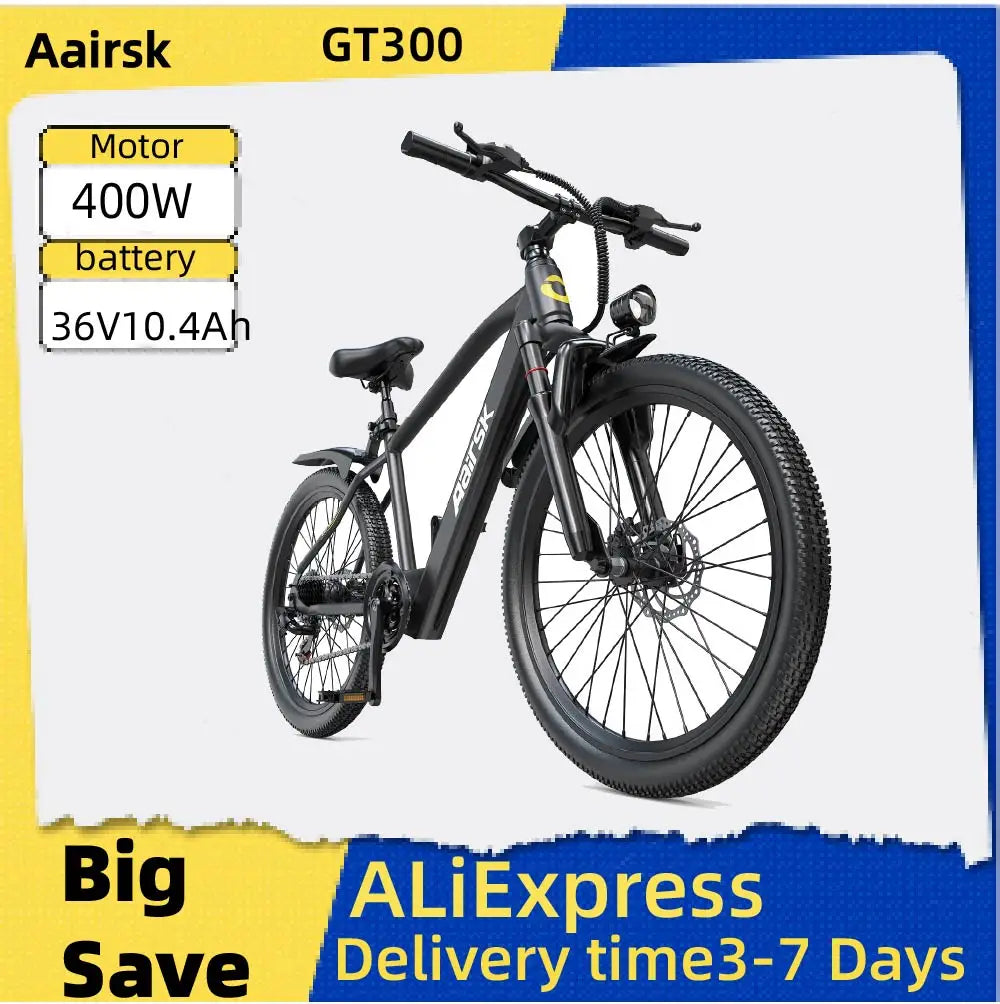 Aairsk GT300 Adult E-bike 26 Inch Fat Tire E-Mountain bike Off-road Electric bicycle 400W Motor 36V 10.4Ah Battery Electric Bike