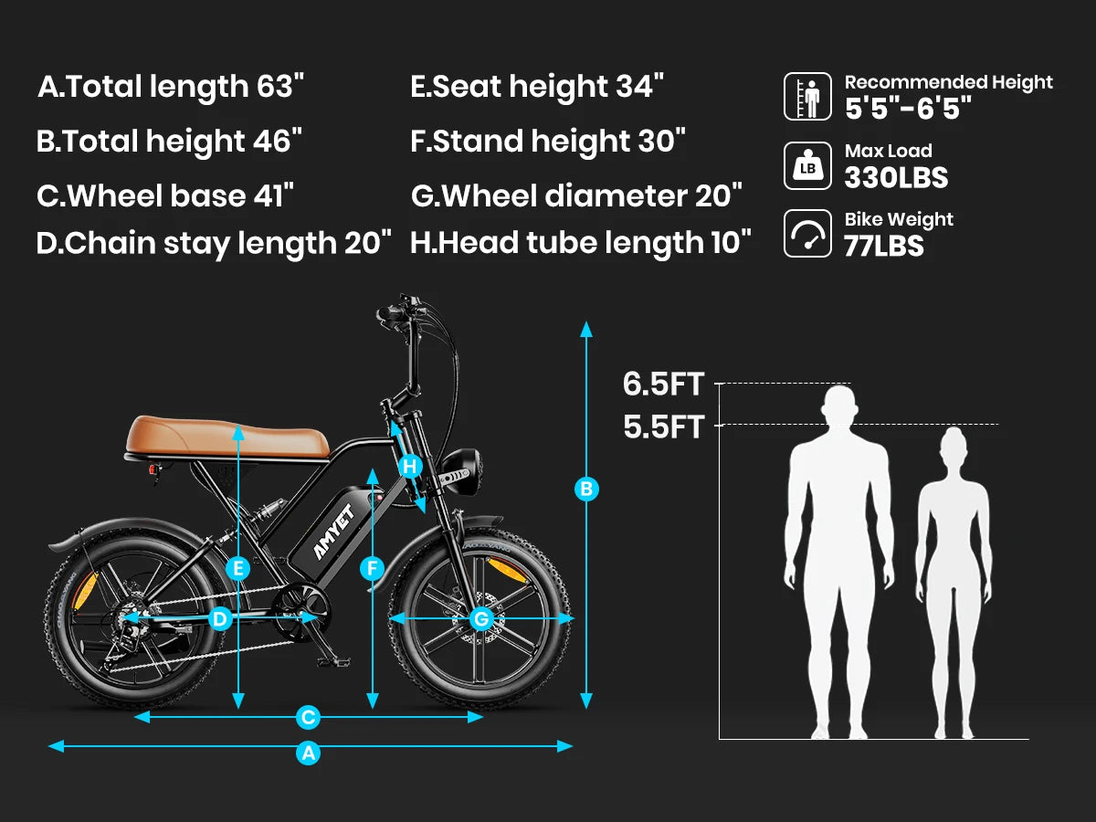 AMYET V9-G60 Adults Electric Bike 1000W Motor Bicycle 48V 20AH 20“ Tire Ebike Electric E Bikes Mountain Moped Ebikes For Men