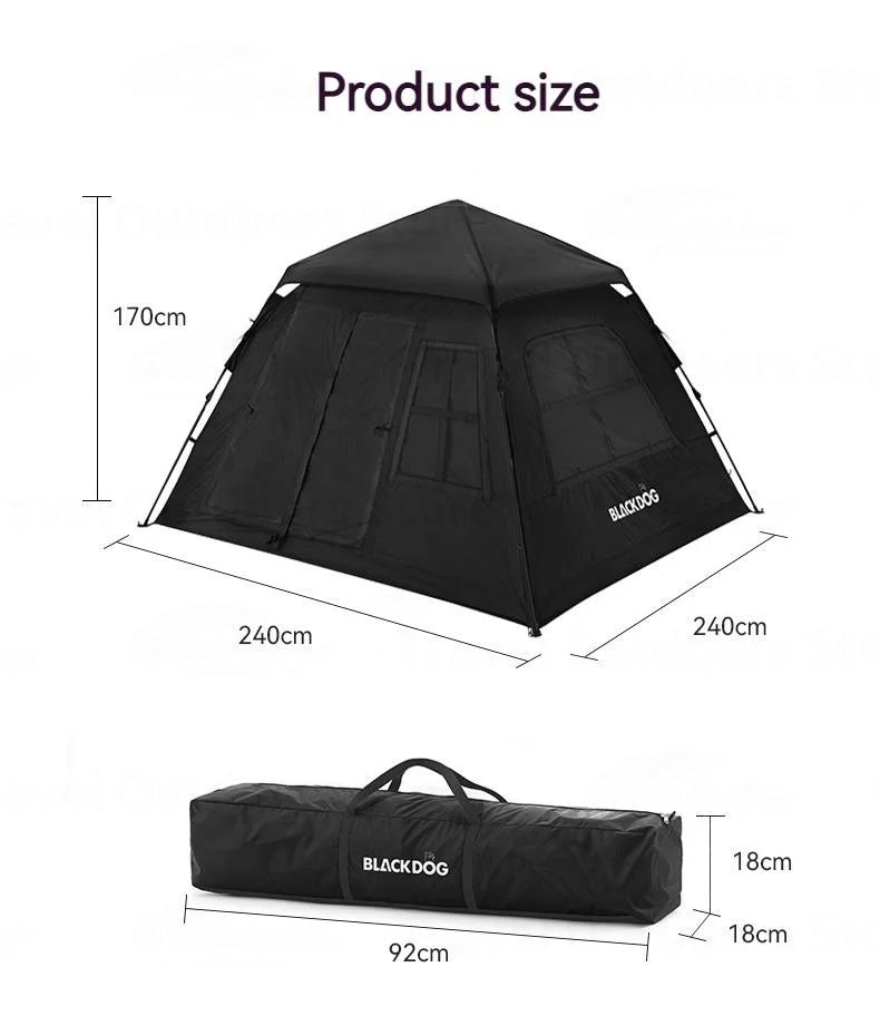 Naturehike BLACKDOG Camping One-touch Tent 3 ~ 4 People for Outdoor Travel Picnic Beach 150D Oxford Vinyl Tent Waterproof 2000mm