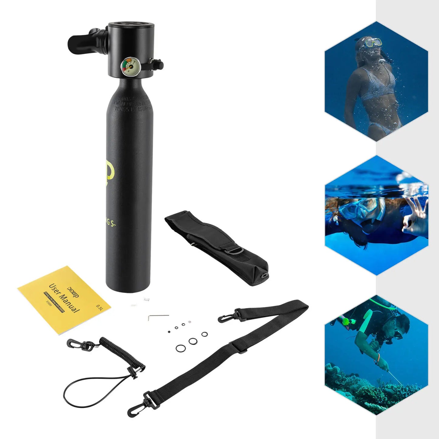 0.5L Mini Scuba Tank Portable Underwater Diving Oxygen Breath Lungs Tank