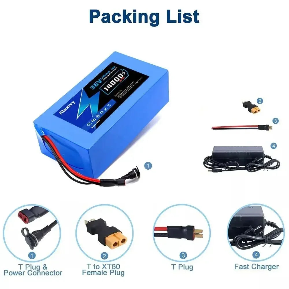 Aleaviy 36V 20Ah Electric Bike Lithium Battery Pack 20000mAh Li ion Ebike Battery for Bicycle Scooter Motorcycle with Charger