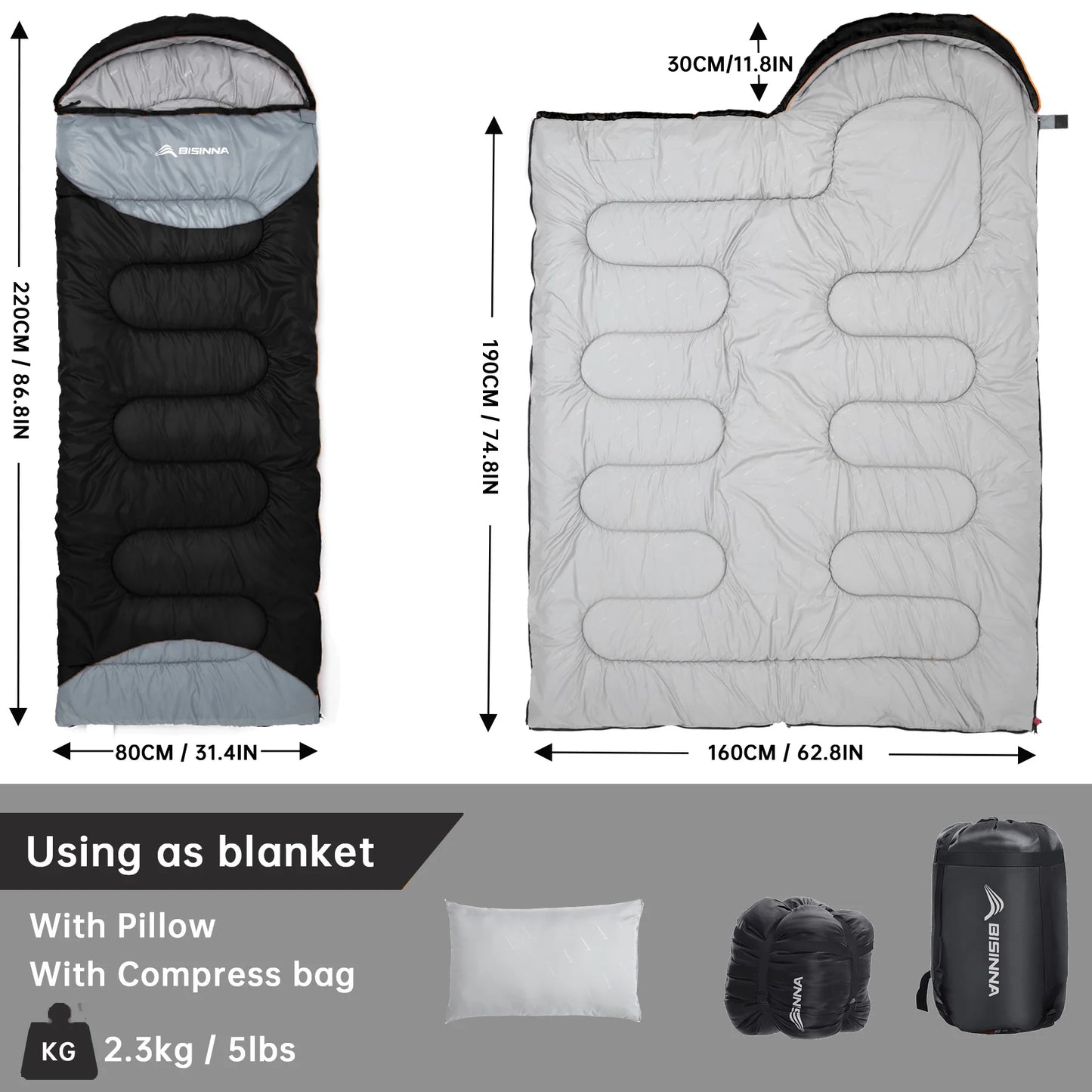 BISINNA Ultralight Waterproof Winter Sleeping Bag Backpacking