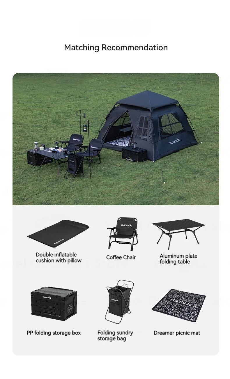 Naturehike BLACKDOG Camping One-touch Tent 3 ~ 4 People for Outdoor Travel Picnic Beach 150D Oxford Vinyl Tent Waterproof 2000mm