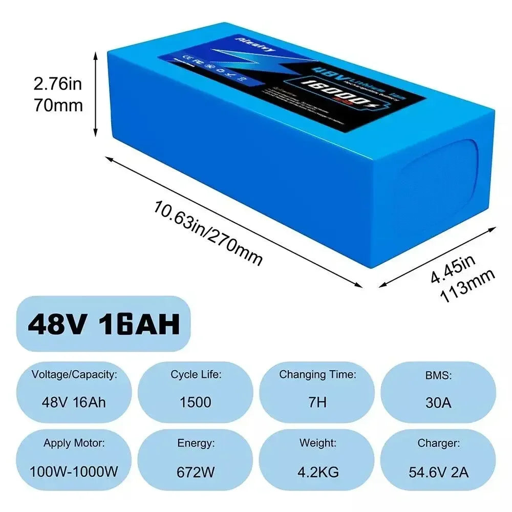 Aleaivy 36V 48V Electric Bike Lithium Battery Pack 10,14,20Ah Li ion Ebike Battery for Bicycle Scooter Motorcycle with Charger