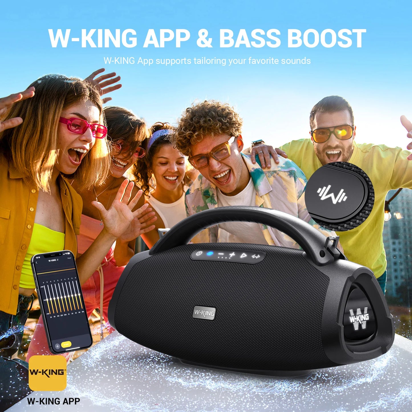 W-KING X20 200W RMS Portable Bluetooth Speakers, Massive Bass Party Boombox IPX7 Waterproof Speaker Large, Loud Outdoor Speaker