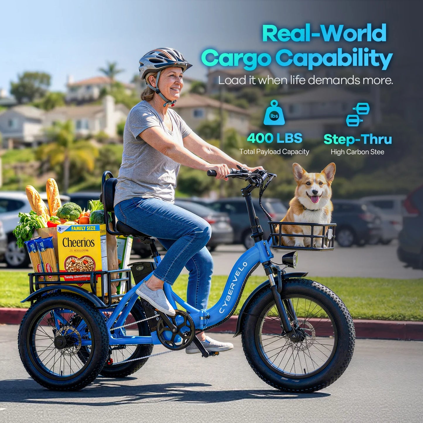 1000W Peak Three-Wheels Step-Thru Folding Ebike, 48V 20.8AH Removable Battery, 7-Speed Urban City Commuter Electric Tricycle for Adults Cybervelo C16