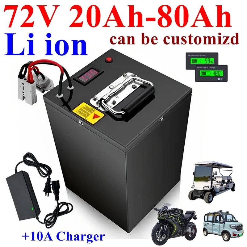 Lithium-ion Batterie 72V 20AH 30AH 40Ah 50AH 60AH 70AH 80Ah avec BMS pour moto voiture électrique pédale énergie chariot de golf