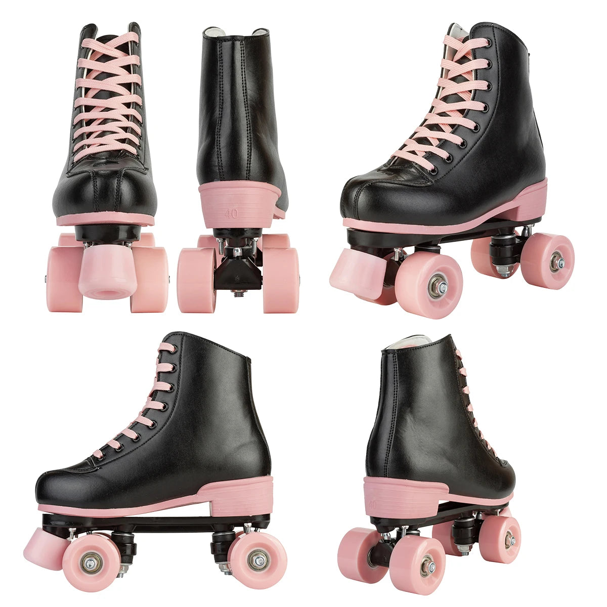 Quad Roller Skates Size 32-40 Adult Women Flashing 4 Wheels Skate Shoes Kids Girls Beginner Outdoor Skating Training Sneakers