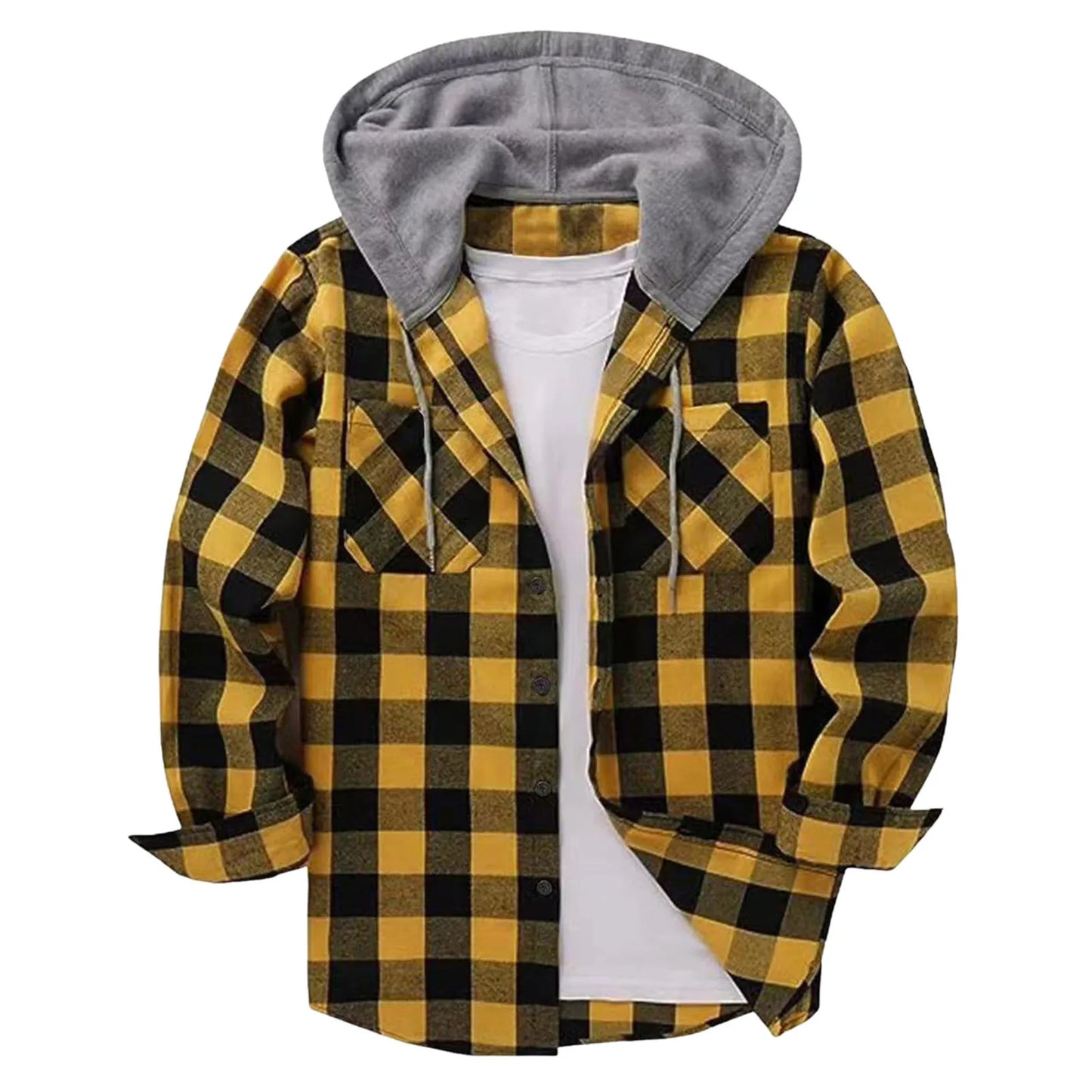 Mens Body Romper Men's Button Plaid Hooded Casual Shirt With Double Pockets And Drawstring Mens Lightweight Short Sleeve Shirts