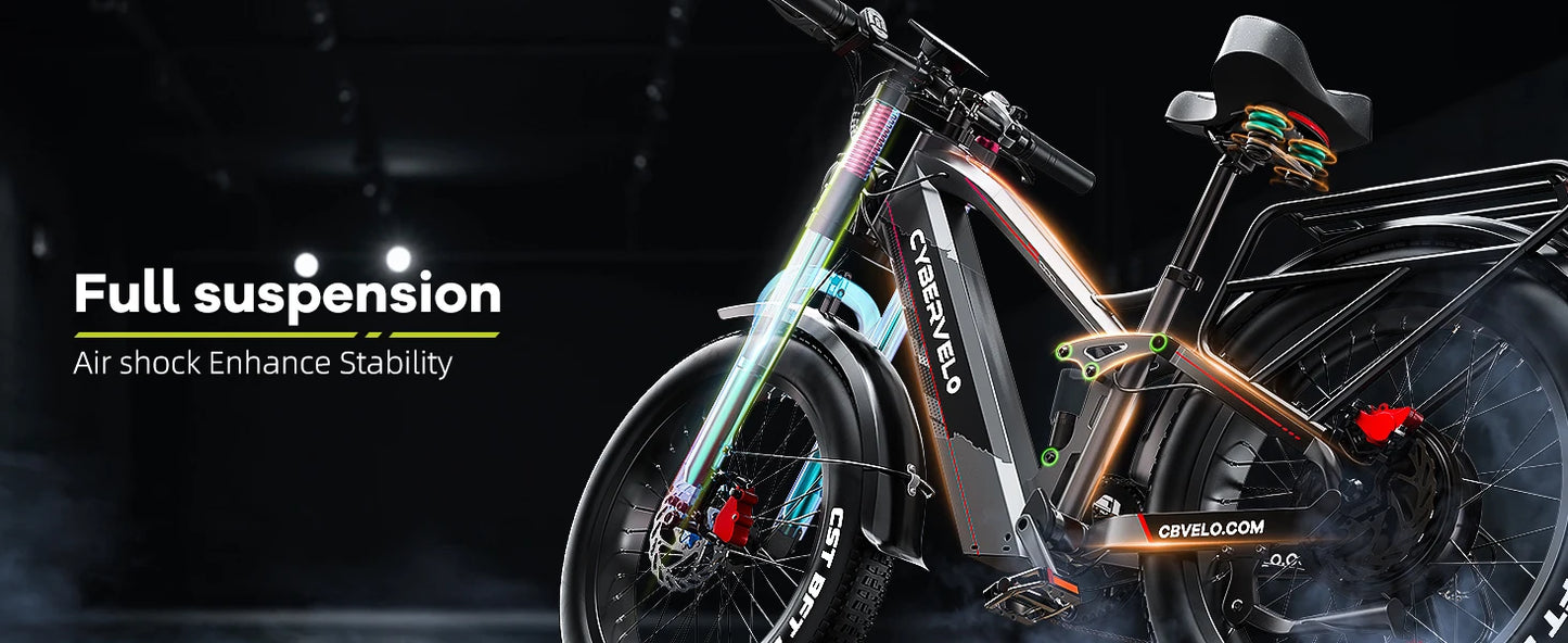 Cybervelo Strong Power Ebike, 5000W Motor Off Road Electric Bike, 100 Miles Long Range, 26"x4.0” Fat Tire, 60V 50Ah Big Battery EK9