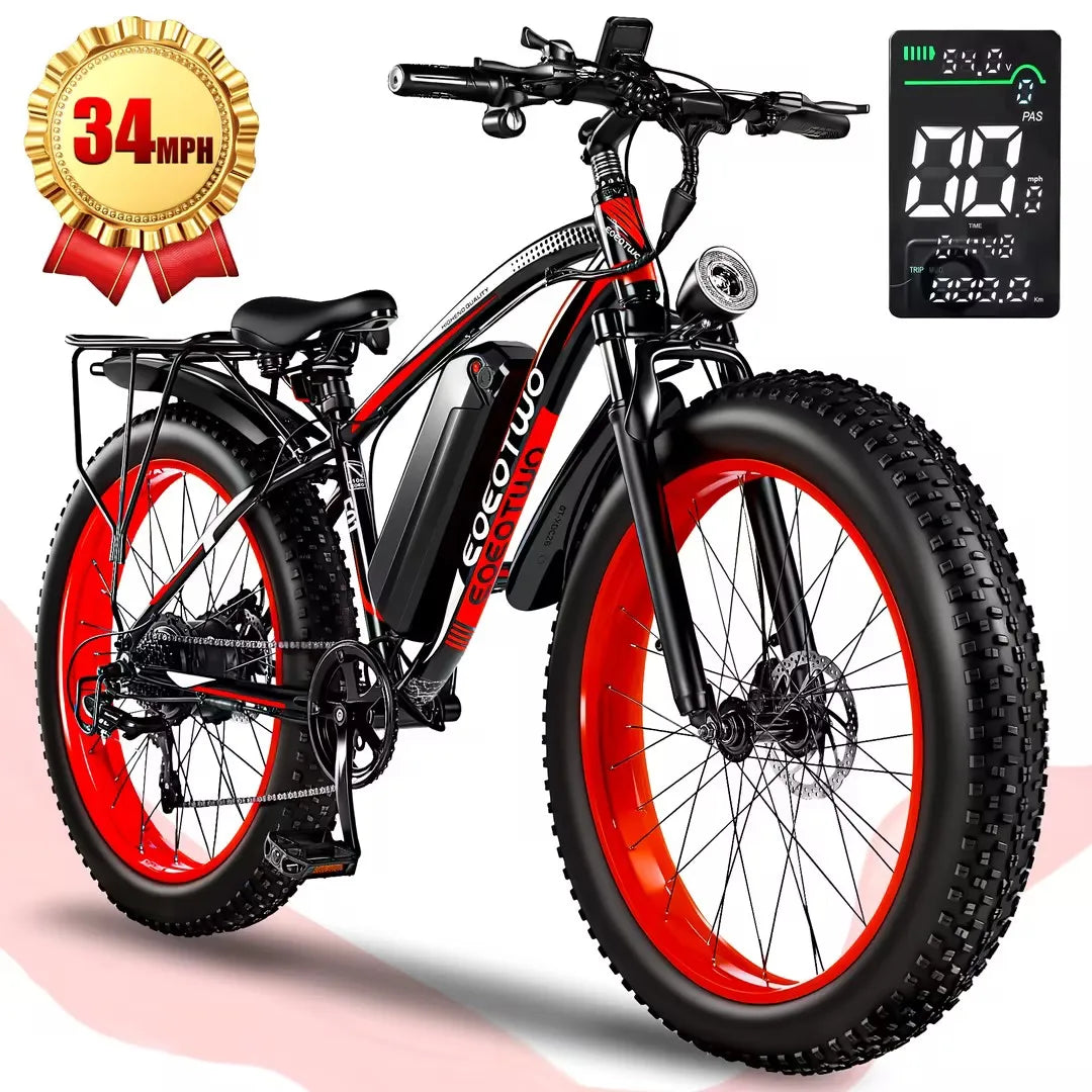 EOEOTWO 1500W Fat Tire Electric Bike for Adults 26"x4.0 All Terrain Ebike 34MPH Fast Mountain E-Bike 48V Long Range Snow Beach Bicycle