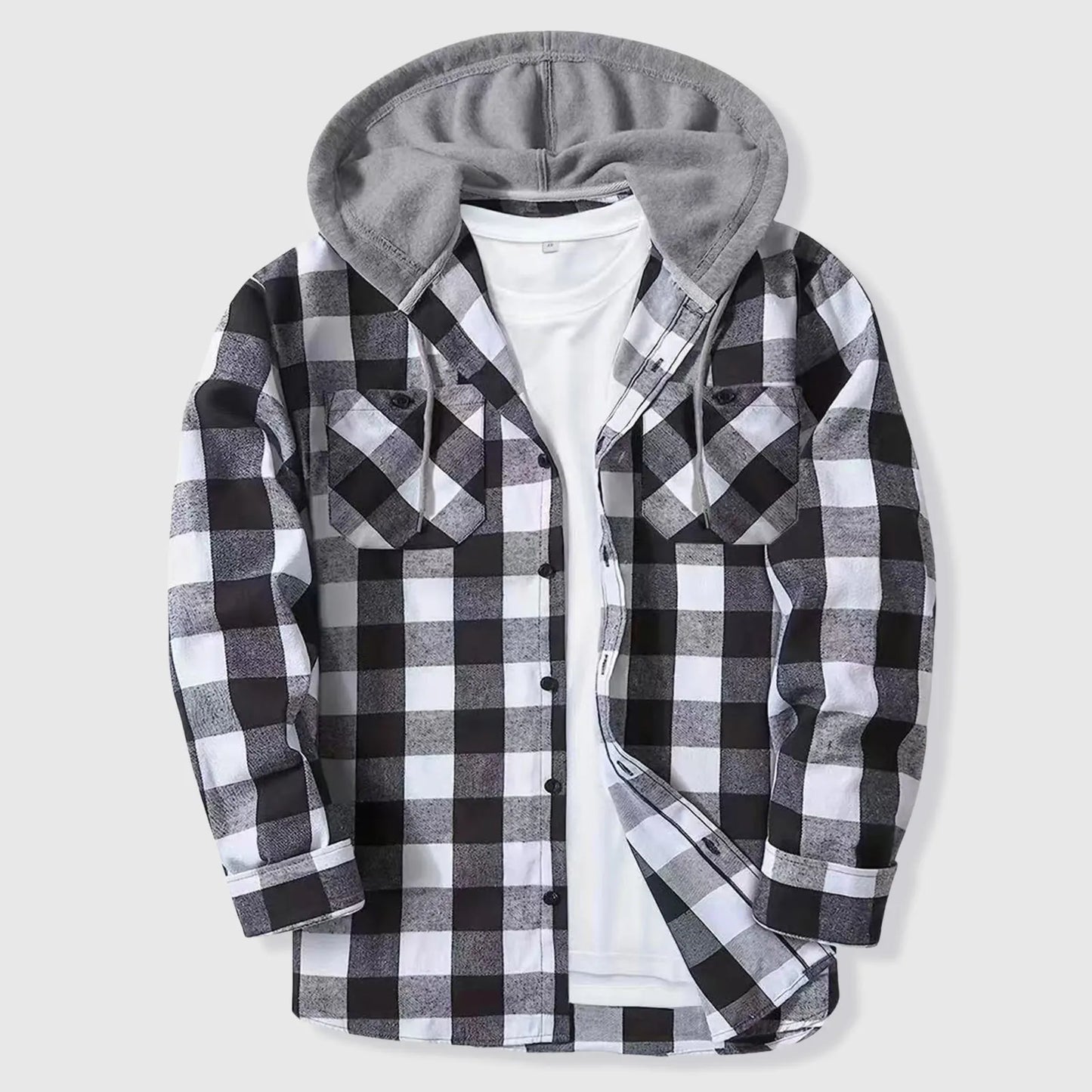 Mens Body Romper Men's Button Plaid Hooded Casual Shirt With Double Pockets And Drawstring Mens Lightweight Short Sleeve Shirts