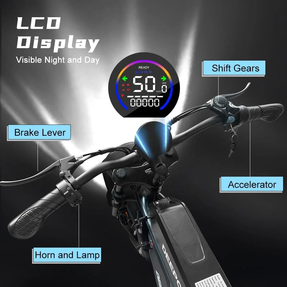 DEEPOWER QS7 Electric Bike 1500W 48V 60AH Adult Off-Road Electric Bicycle 20-inch Fat Tire Dual Battery All-Terrain Ebike