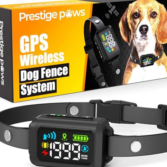 GPS Wireless Dog Fence - Waterproof Pet Containment System with Smart Shock Collar - Safe GPS Tracker for Dogs - Adjustable Rec