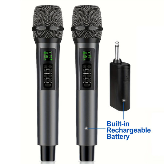 Rechargeable Handheld Wireless Microphones with Echo Treble BASS VOL Control for Karaoke Singing