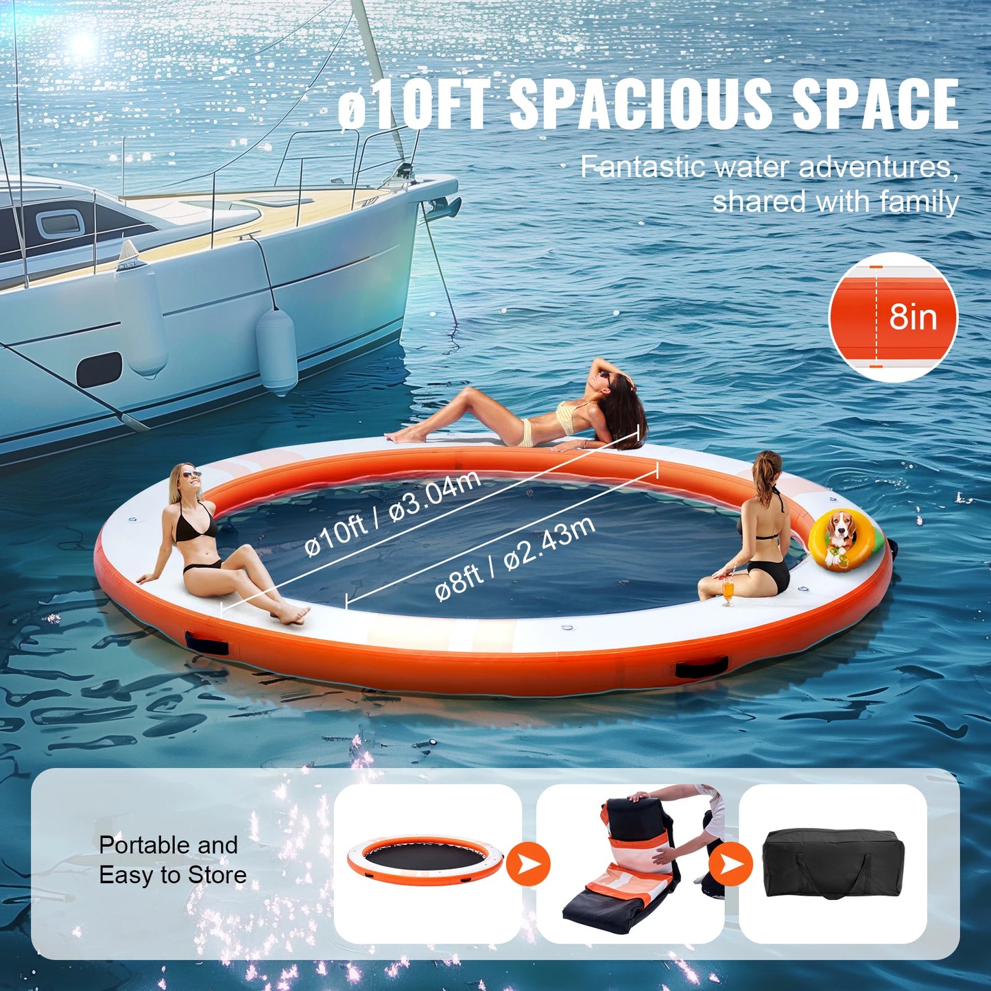 SucceBuy Inflatable Floating Dock 10x8FT Non-Slip Water Detachable Ladder Portable Carrying Bag Floating Platform Island Raft