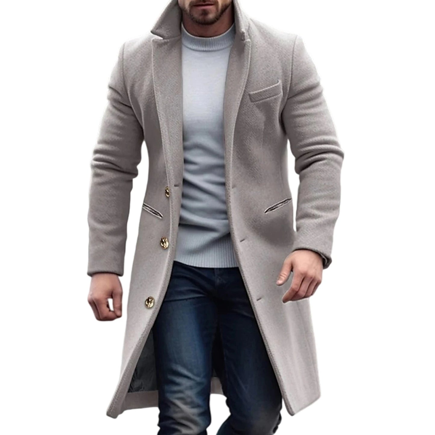 Men s Classic Wool Blend Pea Coat with Notched Lapel and Button Closure for Stylish Winter Outerwear and Streetwear Fashion